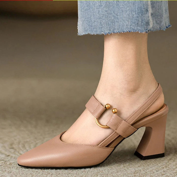 Women's Pointed Toe Slingback Heels with Buckle Strap