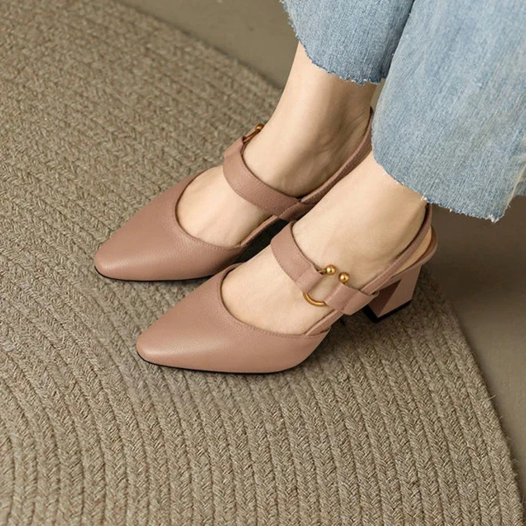 Women's Pointed Toe Slingback Heels with Buckle Strap