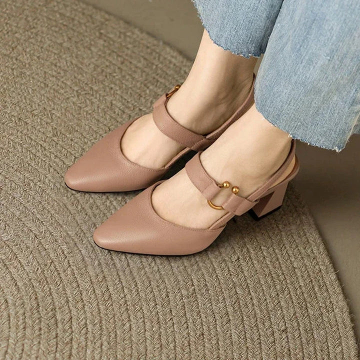 Women's Pointed Toe Slingback Heels with Buckle Strap