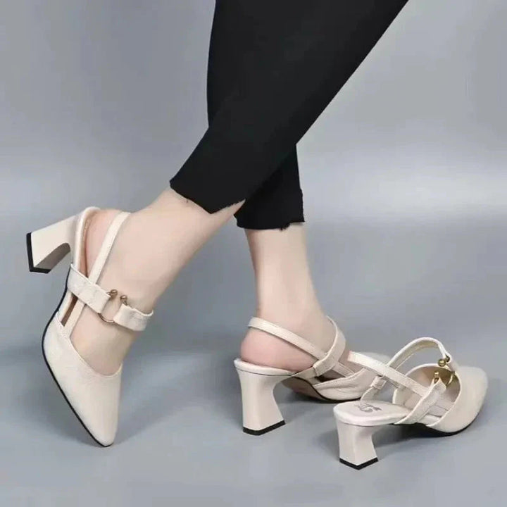 Women's Pointed Toe Slingback Heels with Buckle Strap