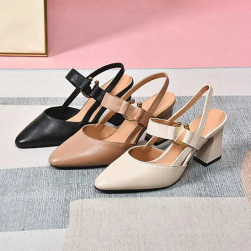 Women's Pointed Toe Slingback Heels with Buckle Strap