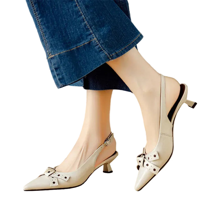 Women's Pointed Toe Slingback Low Heels with Bow Detail