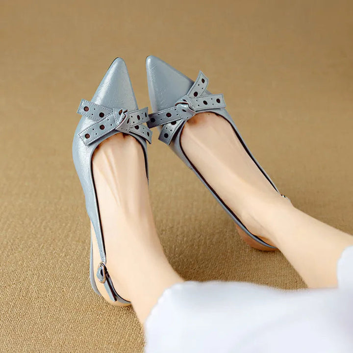 Women's Pointed Toe Slingback Low Heels with Bow Detail