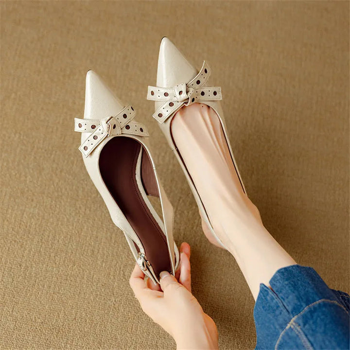 Women's Pointed Toe Slingback Low Heels with Bow Detail