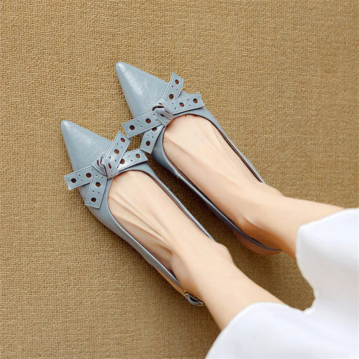 Women's Pointed Toe Slingback Low Heels with Bow Detail