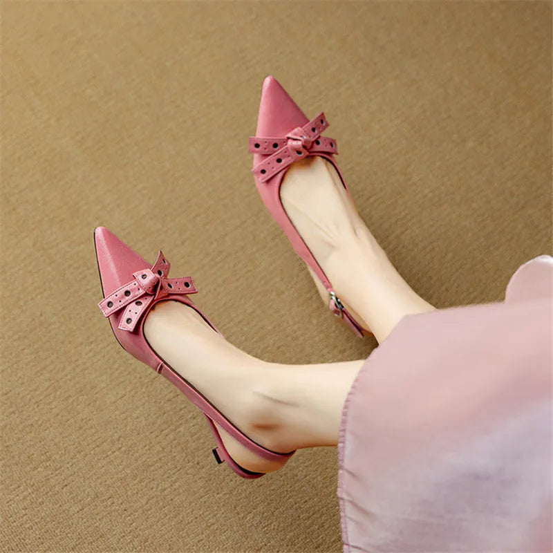 Women's Pointed Toe Slingback Low Heels with Bow Detail