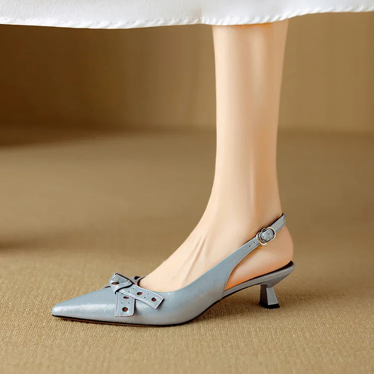 Women's Pointed Toe Slingback Low Heels with Bow Detail