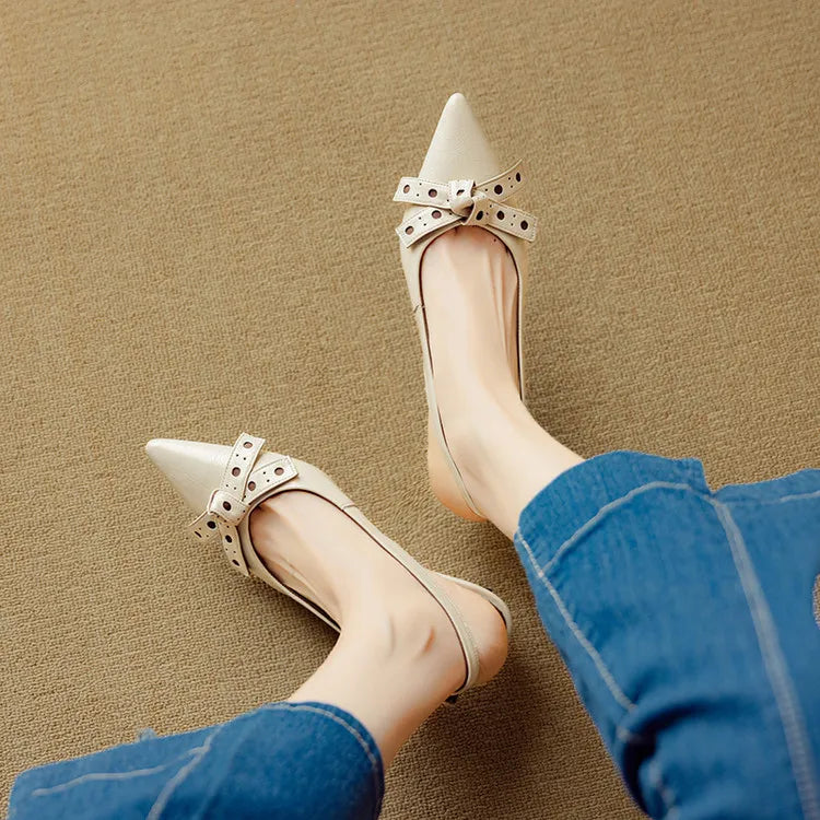 Women's Pointed Toe Slingback Low Heels with Bow Detail