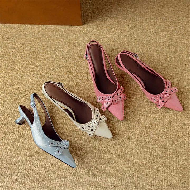 Women's Pointed Toe Slingback Low Heels with Bow Detail