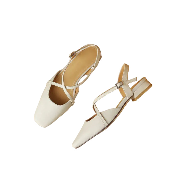 Women's Round Toe Cross-Strap Low Block Heel Flats