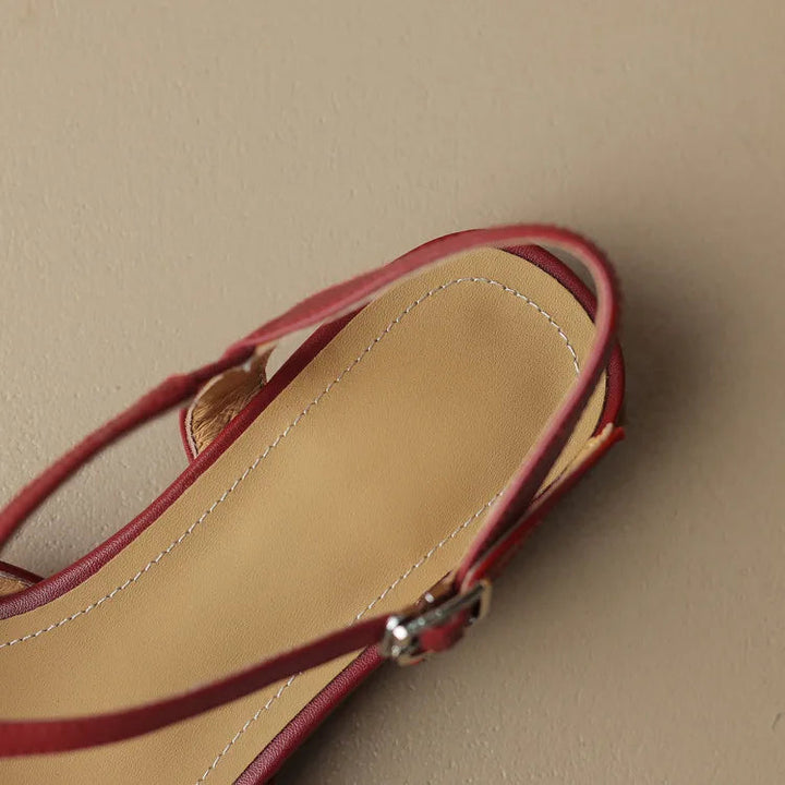 Women's Round Toe Cross-Strap Low Block Heel Flats