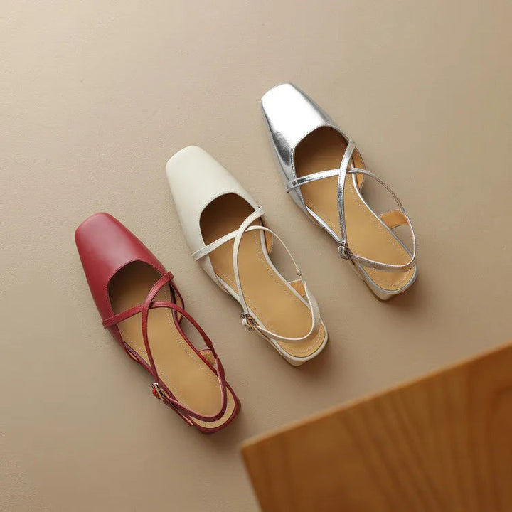 Women's Round Toe Cross-Strap Low Block Heel Flats