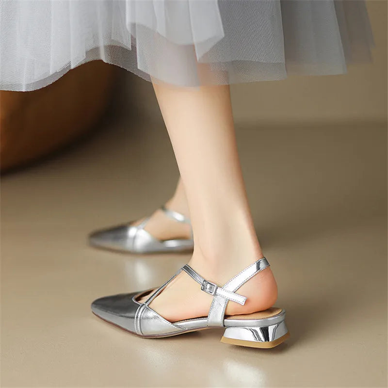 Women's Round Toe Cross-Strap Low Block Heel Flats
