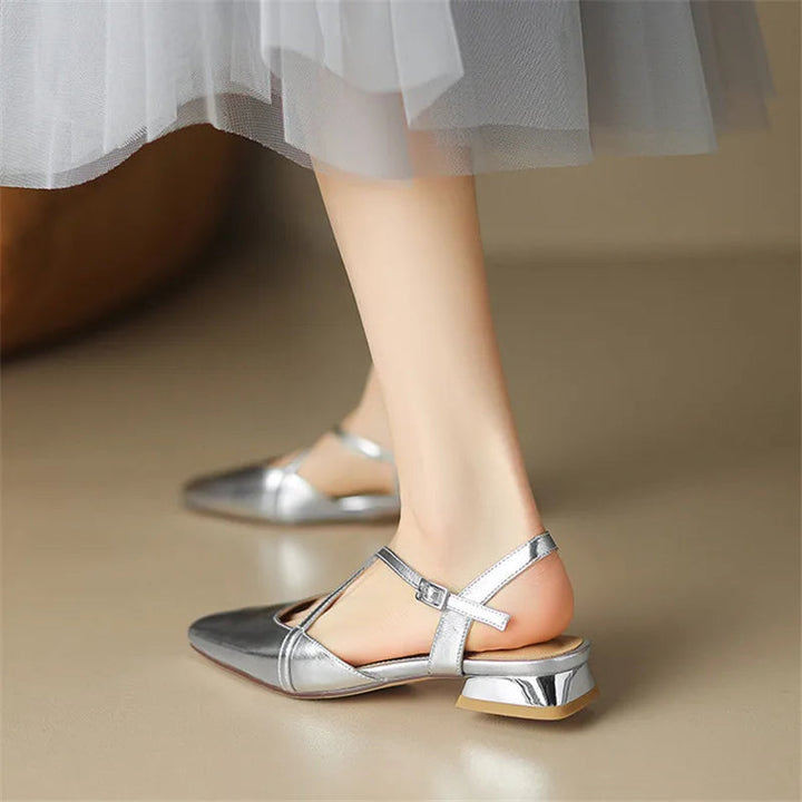 Women's Round Toe Cross-Strap Low Block Heel Flats