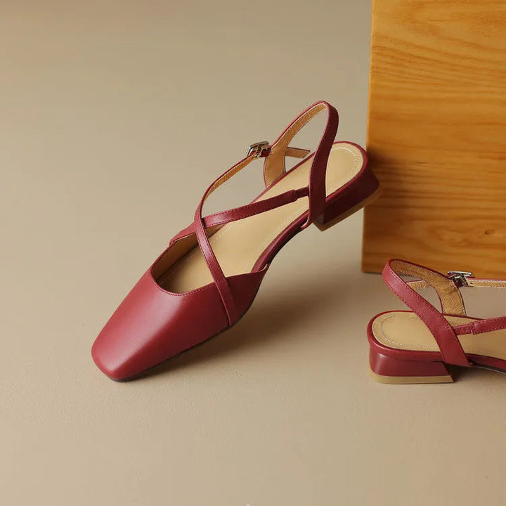 Women's Round Toe Cross-Strap Low Block Heel Flats