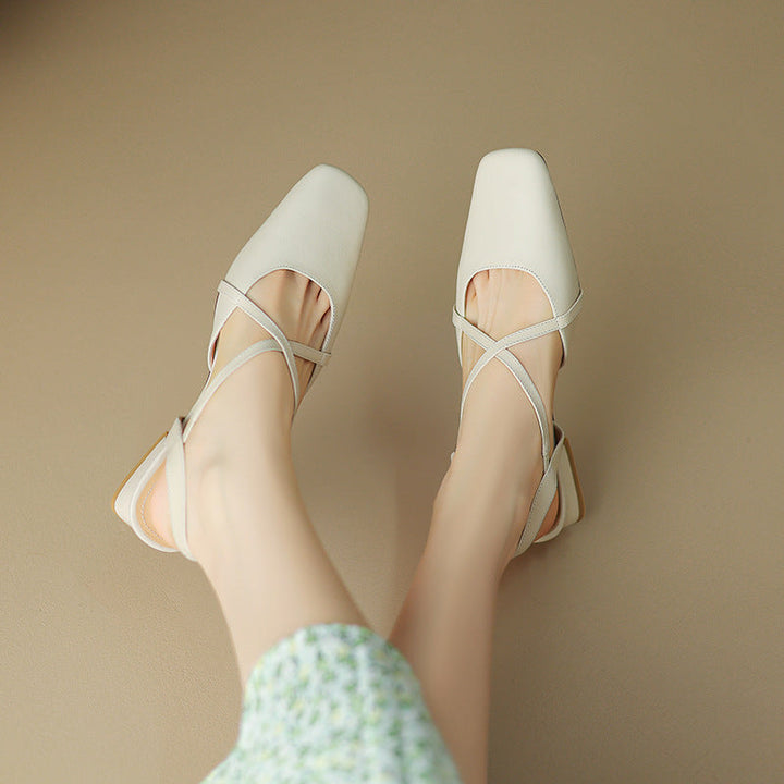 Women's Round Toe Cross-Strap Low Block Heel Flats
