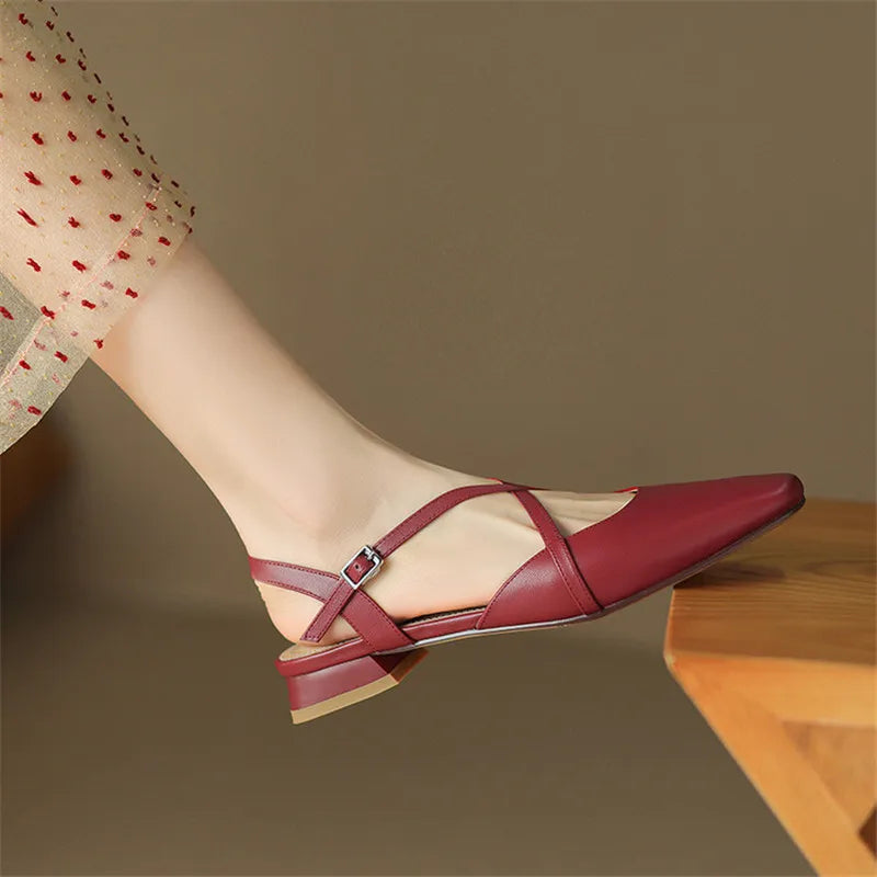 Women's Round Toe Cross-Strap Low Block Heel Flats