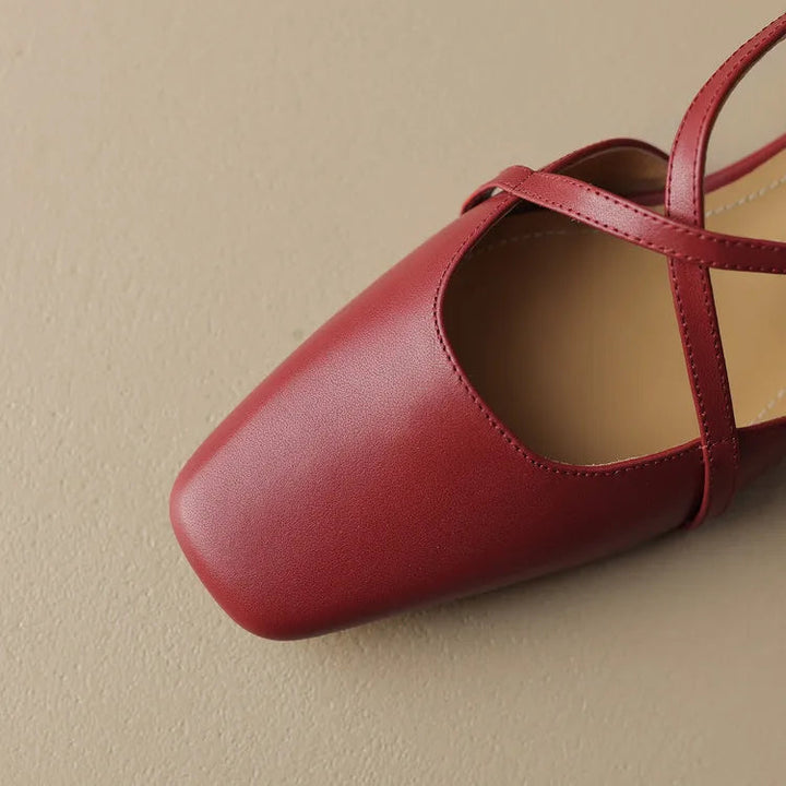 Women's Round Toe Cross-Strap Low Block Heel Flats