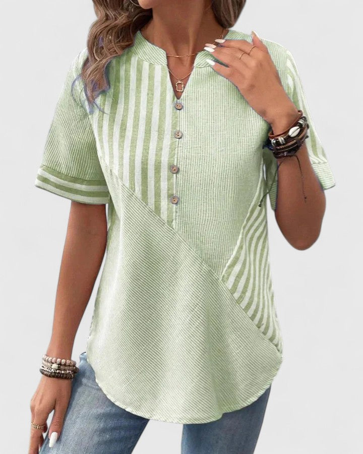 Women’s Short Sleeve Button Blouse with Split Neck