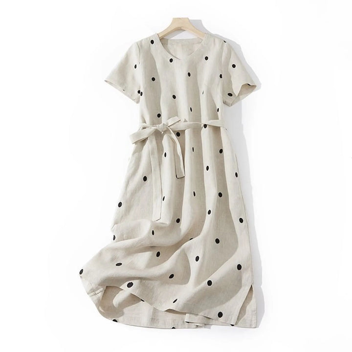 Women’s Short Sleeve Midi Dress with Printed Pattern and Waist Tie