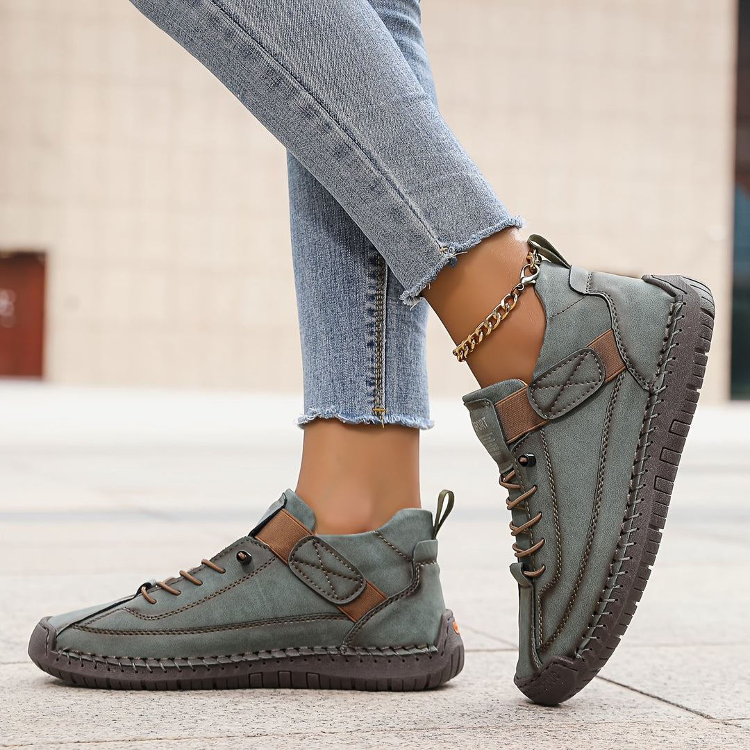 Women's Slip-On Sneakers with Velcro Strap and Contrast Trim