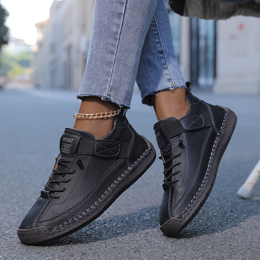 Women's Slip-On Sneakers with Velcro Strap and Contrast Trim