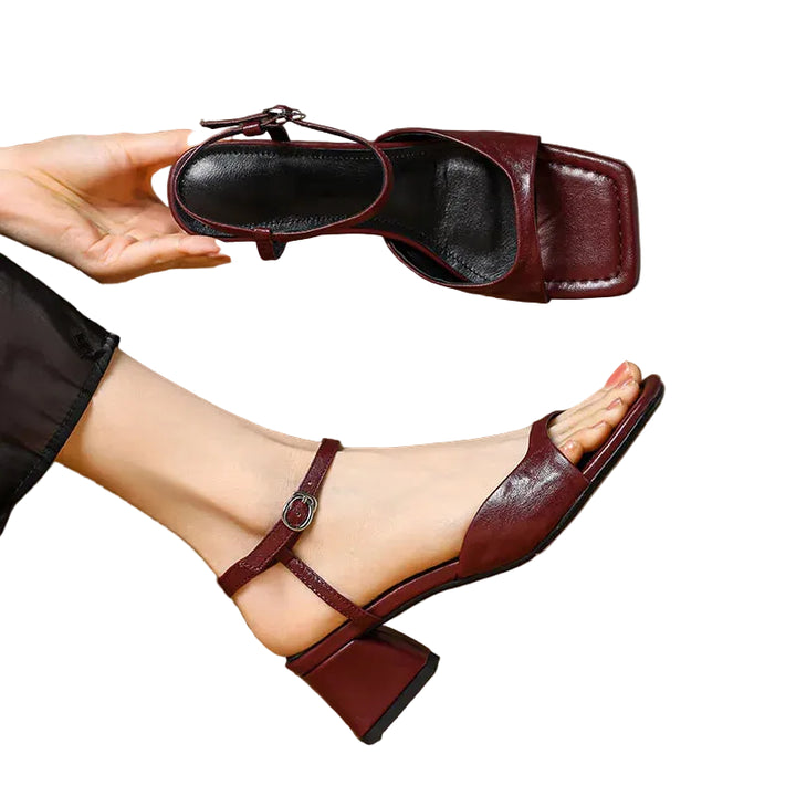 Women's Square Toe Block Heel Ankle Strap Sandals