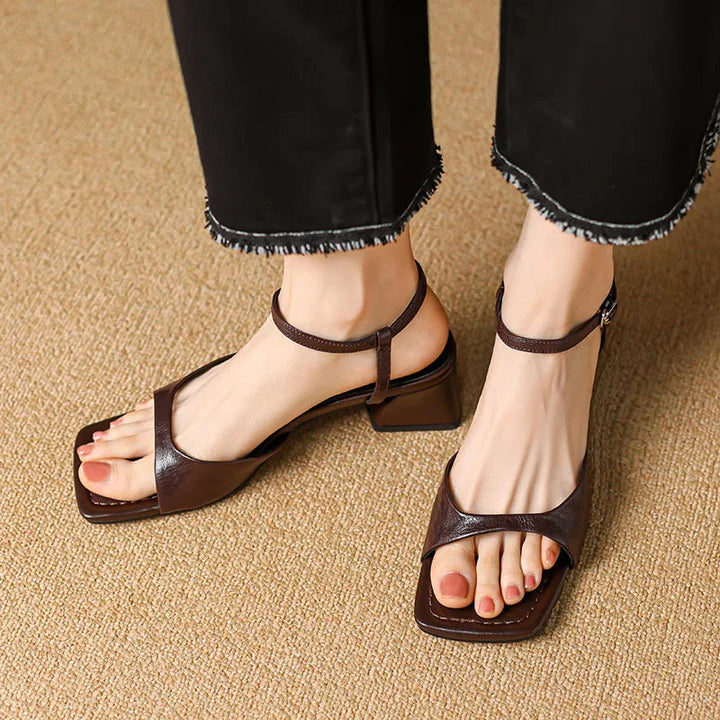 Women's Square Toe Block Heel Ankle Strap Sandals