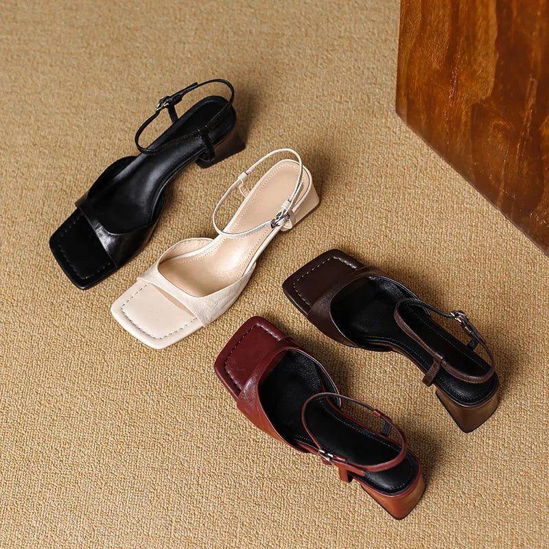 Women's Square Toe Block Heel Ankle Strap Sandals
