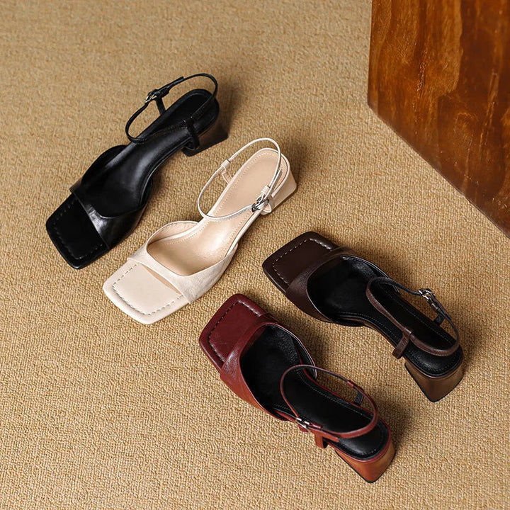 Women's Square Toe Block Heel Ankle Strap Sandals