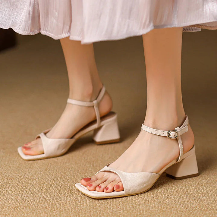 Women's Square Toe Block Heel Ankle Strap Sandals