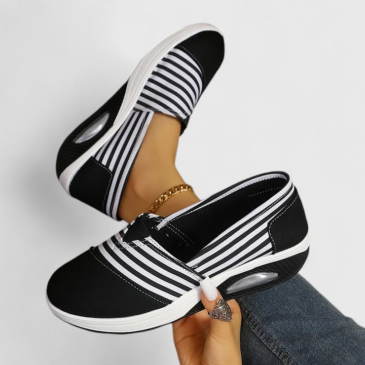 Women's Striped Slip-On Sneakers with Rocker Sole