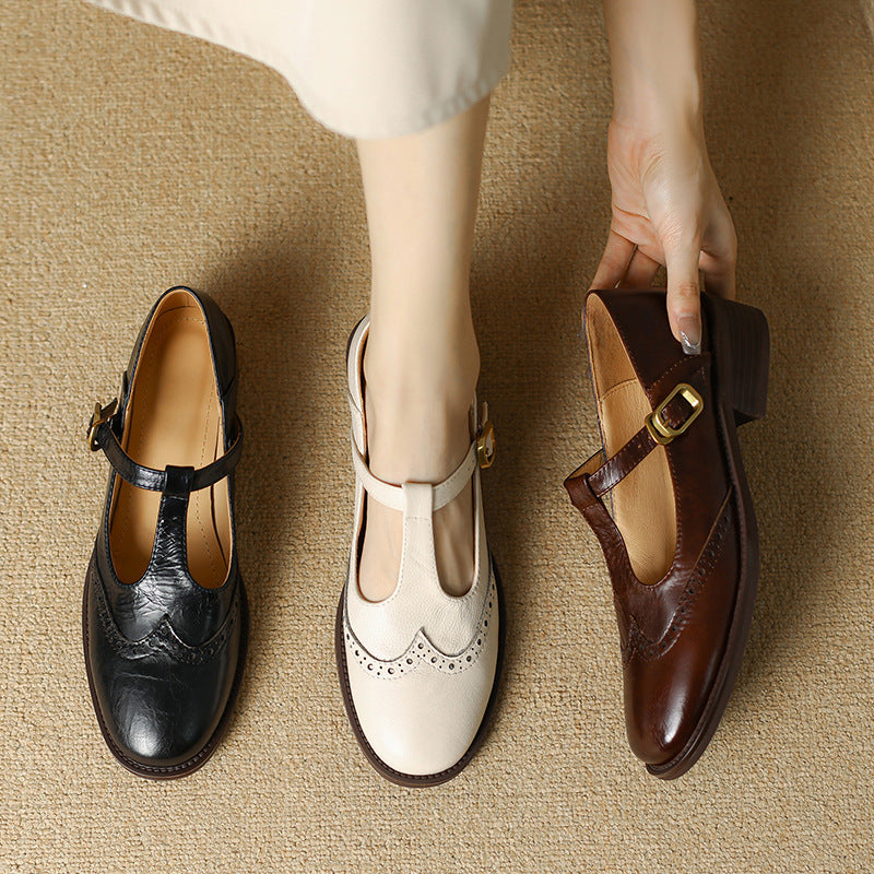 Women's T-Strap Mary Jane Shoes with Block Heel