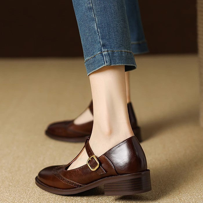 Women's T-Strap Mary Jane Shoes with Block Heel