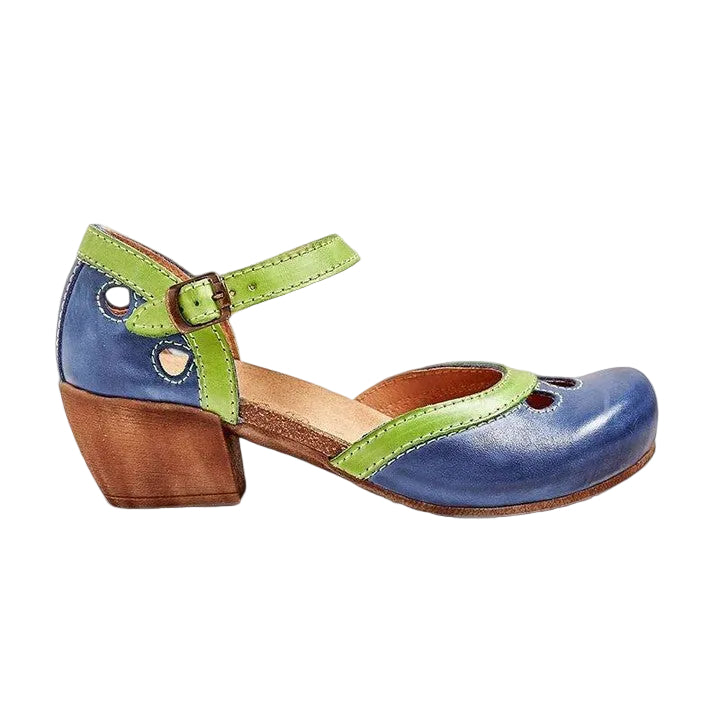 Women's Two-Tone Mary Jane Block Heels with Ankle Strap