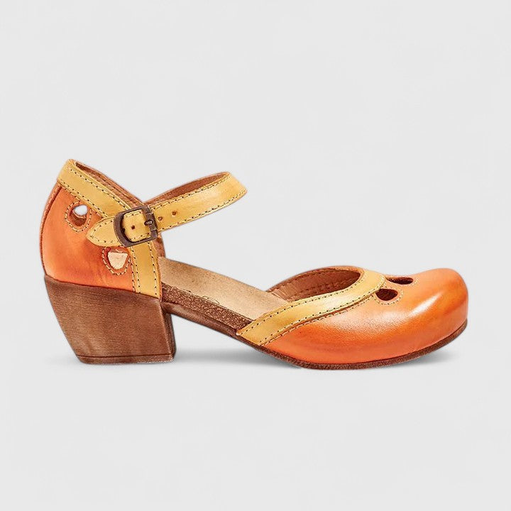 Women's Two-Tone Mary Jane Block Heels with Ankle Strap