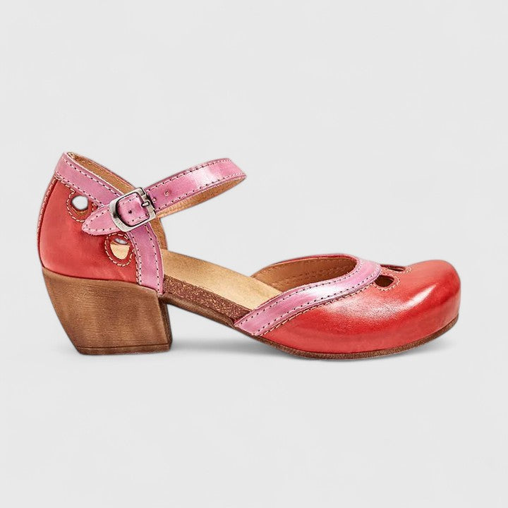 Women's Two-Tone Mary Jane Block Heels with Ankle Strap