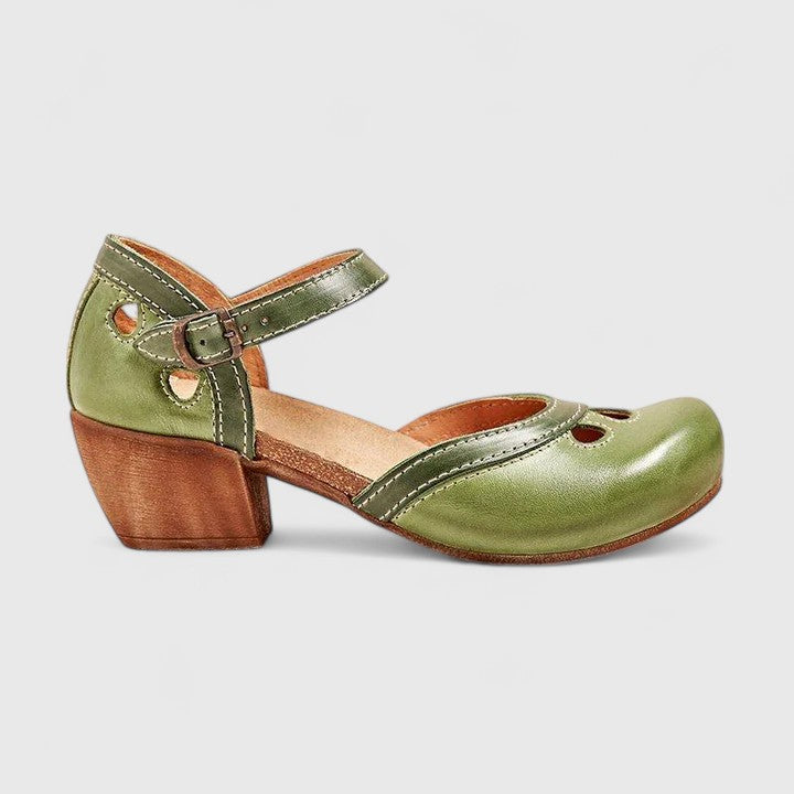 Women's Two-Tone Mary Jane Block Heels with Ankle Strap