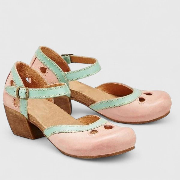 Women's Two-Tone Mary Jane Block Heels with Ankle Strap
