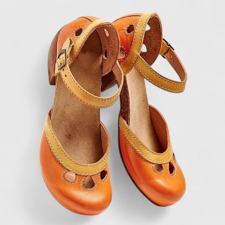 Women's Two-Tone Mary Jane Block Heels with Ankle Strap