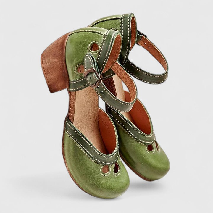 Women's Two-Tone Mary Jane Block Heels with Ankle Strap
