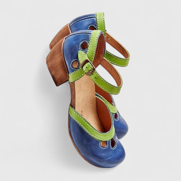 Women's Two-Tone Mary Jane Block Heels with Ankle Strap