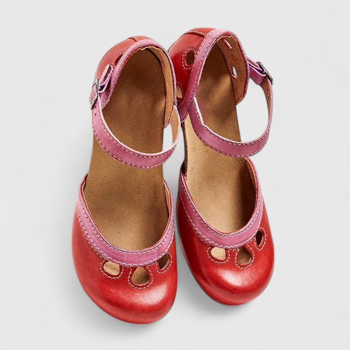 Women's Two-Tone Mary Jane Block Heels with Ankle Strap