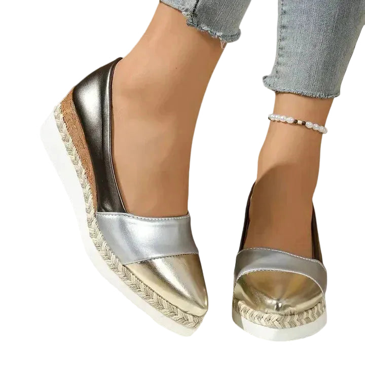 Women's Two-Tone Metallic Espadrille Flats