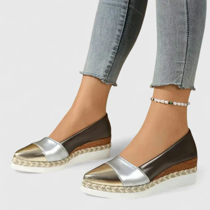 Women's Two-Tone Metallic Espadrille Flats
