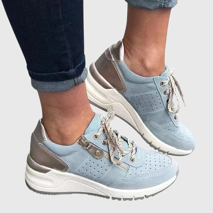 Women's Two-Tone Perforated Wedge Sneakers