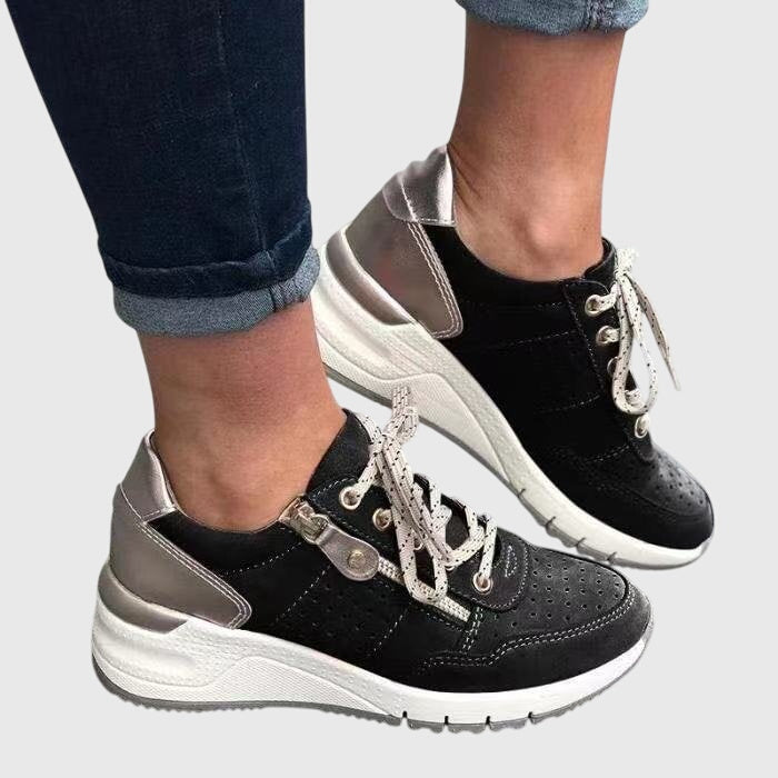 Women's Two-Tone Perforated Wedge Sneakers