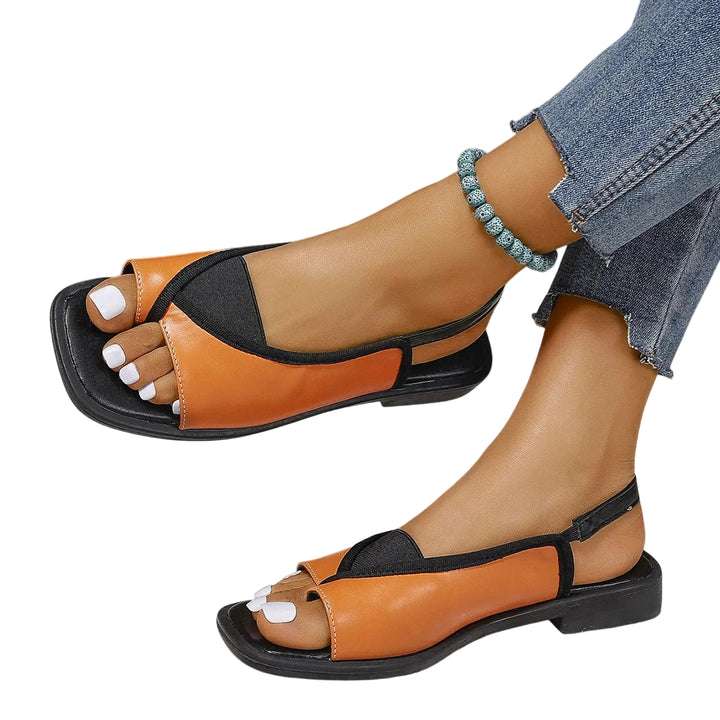 Women's Two-Tone Square Toe Slingback Flat Sandals