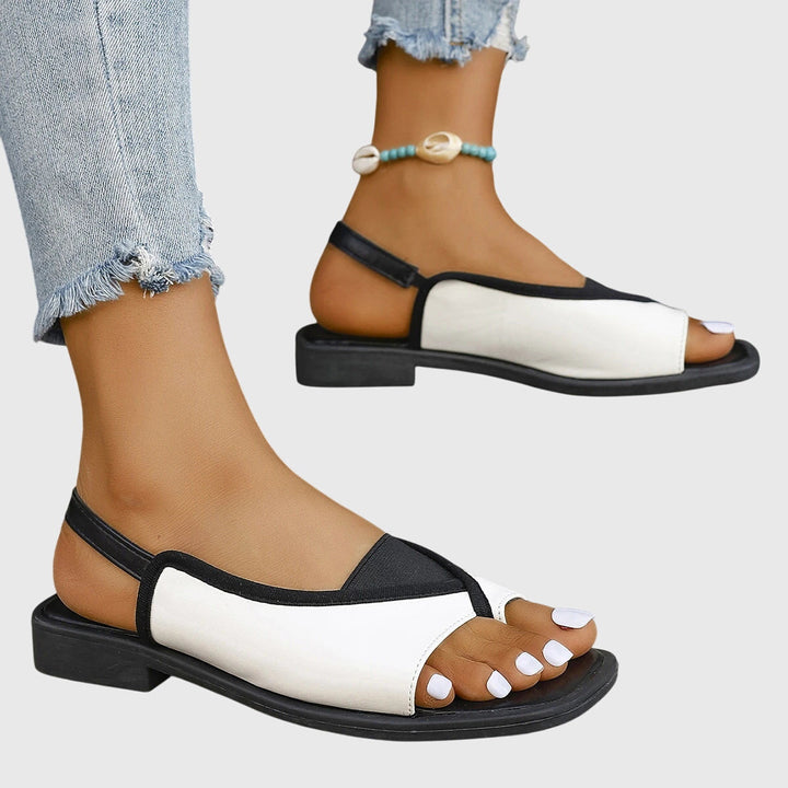 Women's Two-Tone Square Toe Slingback Flat Sandals