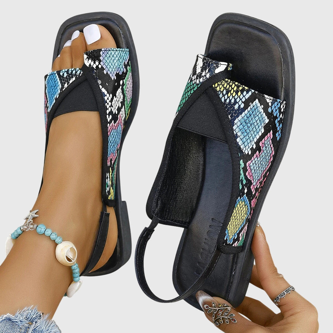 Women's Two-Tone Square Toe Slingback Flat Sandals